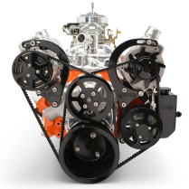 BB Chevy V-Drive Pulley Kit w/Billet P/S Res - Gloss Black