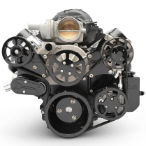 LS Chevy S-Drive Serp Kit wo AC w/Billet P/S Res - Gloss Blk
