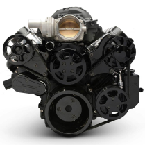 LS Chevy S-Drive Serp Kit wo AC w/Billet P/S Res - Gloss Blk