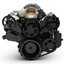 LS Chevy S-Drive Serp Kit wo AC w/Billet P/S Res - Matte Blk