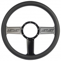 1/2 Wrap SS Logo 13.5" Steering Wheel - Black Grip Black