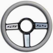 1/2 Wrap SS Logo 13.5" Steering Wheel - Gray Grip Machined