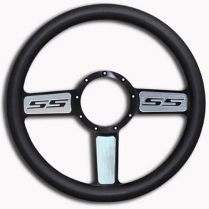 1/2 Wrap SS Logo 13.5" Steering Wheel - Black Grip Machined