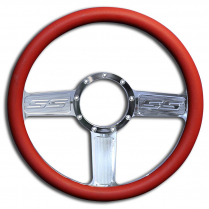1/2 Wrap SS Logo 13.5" Steering Wheel - Red Grip Polished