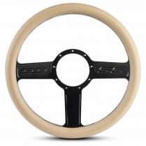 1/2 Wrap SS Logo 13.5" Steering Wheel - Tan Grip Gloss Black