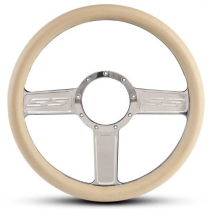 1/2 Wrap SS Logo 13.5" Steering Wheel - Tan Grip Highlighted