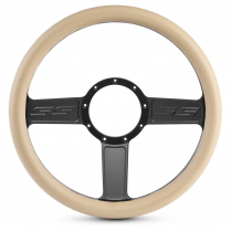 1/2 Wrap SS Logo 13.5" Steering Wheel - Tan Grip Matte Black