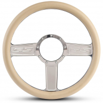 1/2 Wrap SS Logo 13.5" Steering Wheel - Tan Grip Polished