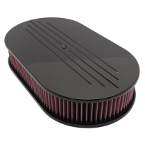 Oval Ball Milled Top 17" Air Cleaner - Black Anodized