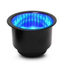 Stainless Steel Cup Holder with - Gloss Blue LED - Matte Blk