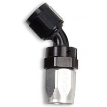-8 AN Female 45 Deg Full Flow Swivel Hose Fitting - Blk/Silv