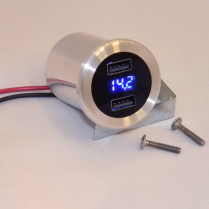 Dual Port Billet USB Charger and Digital Volt Meter - 1-3/4"