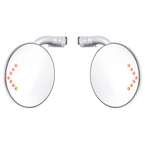 4" Curved Arm Peep Mirrors w/Convex Glass & LED Turn - Pair