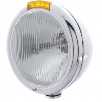 Chrome Headlight H4 Bulb with Amber Lens LED Turn Signal