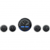 Universal Five Round Gauge Kit - Black/Blue