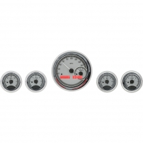 Universal Five Round Gauge Kit - Silver/Red